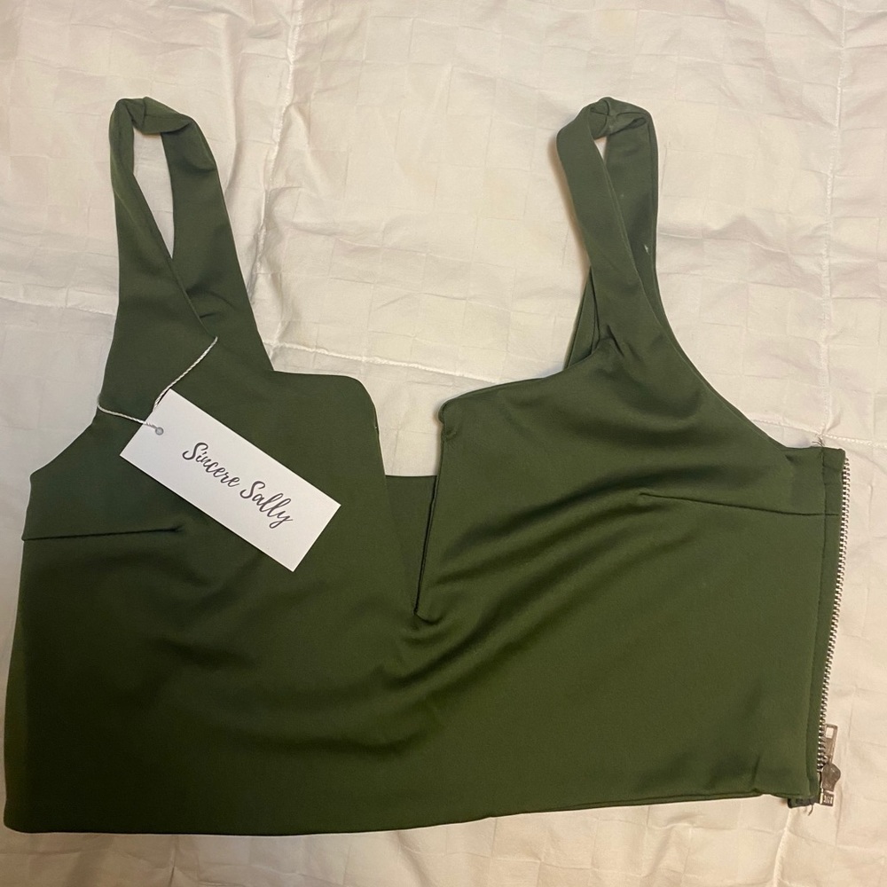 Olive zip up tank